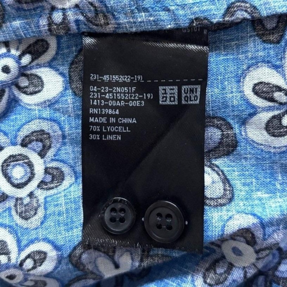 Marni Uniqlo Oversize Linen Floral Pattern Button Shirt Men M Blue Lightweight - Picture 5 of 12